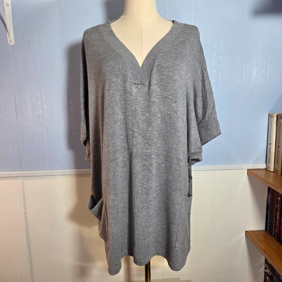 Coldwater Creek 2X Gray V Neck Pullover Oversized Casual Shortsleeve Sweater - Picture 1 of 10